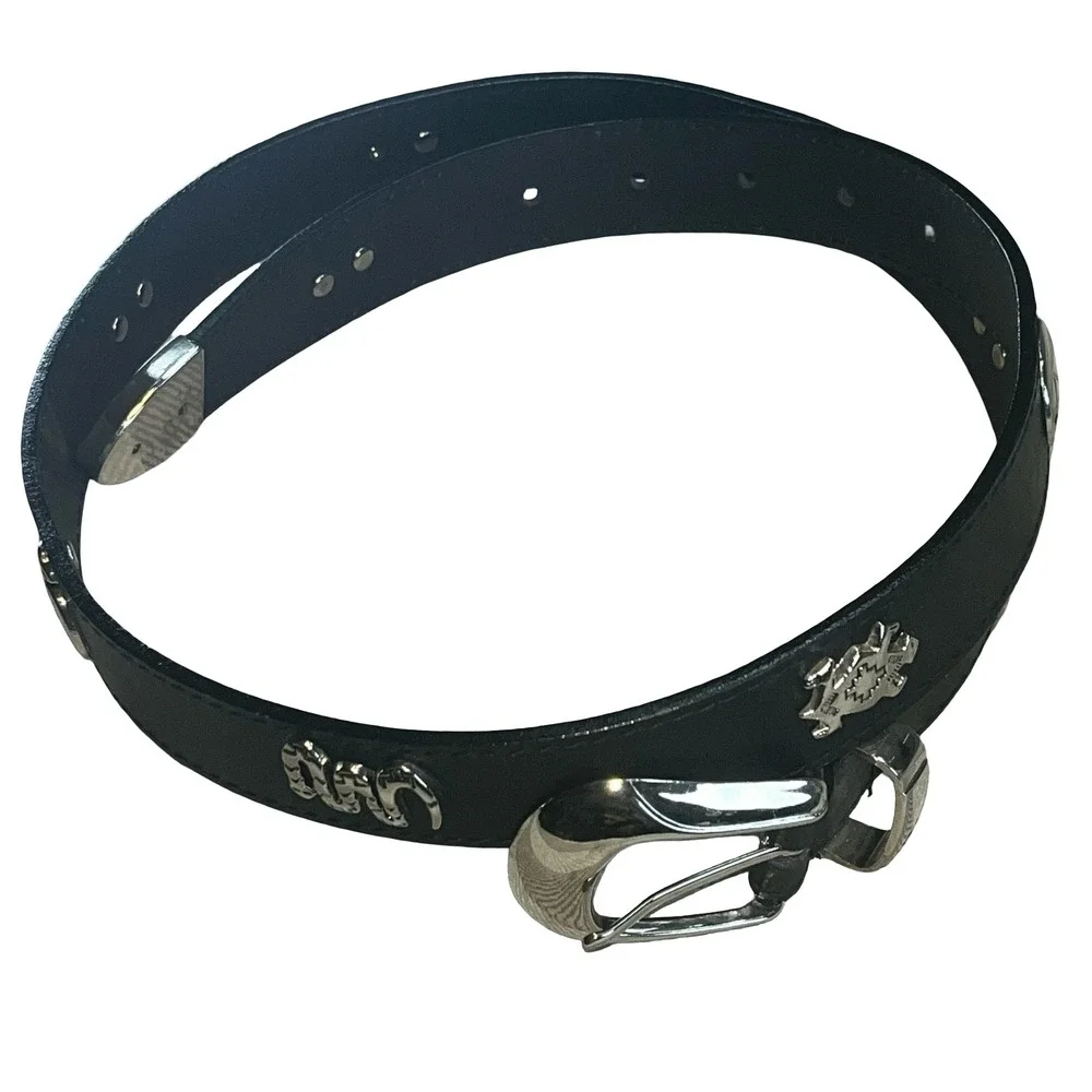 Sunbelt Womens Leather Belt Black Southwestern Silver Concho Emblems Western L